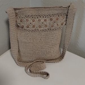 Elegant Tan Crochet Crossbody Bag